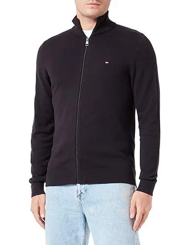 Produktbild: Tommy Hilfiger Herren DE Cotton Zip Through MW0MW32023 Pullover, Schwarz (Black), M