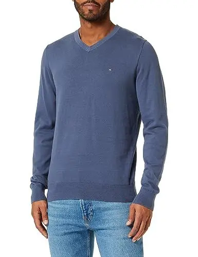 Produktbild: Tommy Hilfiger Herren Pullover Classic Cotton V-Ausschnitt, Blau (Faded Indigo), M