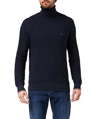 Produktbild: Tommy Hilfiger Herren Exaggerated Structure ROLL Neck MW0MW29109 Pullover, Blau (Desert Sky), XS