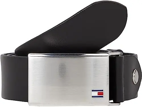 Produktbild: Tommy Hilfiger Herren Gürtel TH Plaque Belt 3.5 Adj Ledergürtel, Schwarz (Black), 85
