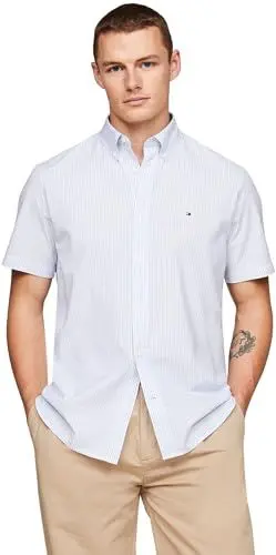 Produktbild: Tommy Hilfiger Herren Hemd Flex Poplin Kurzarm, Mehrfarbig (Cloudy Blue / Optic White), XL