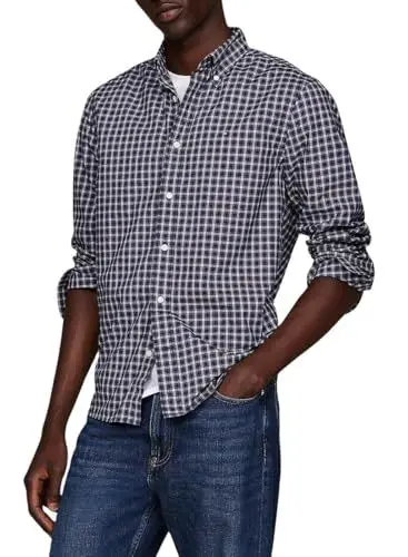Produktbild: Tommy Hilfiger Herren Hemd Flex Poplin Mini Tartan Shirt mit Spitzkragen, Mehrfarbig (Rouge Multi Check), 3XL