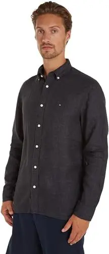 Produktbild: Tommy Hilfiger Herren Hemd Leinenhemd, Schwarz (Black), XXXL