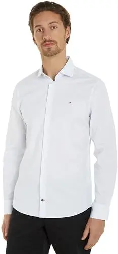 Produktbild: Tommy Hilfiger Herren Hemd Stretch Micro Print Shirt Langarm, Blau (Optic White/Light Blue), 46