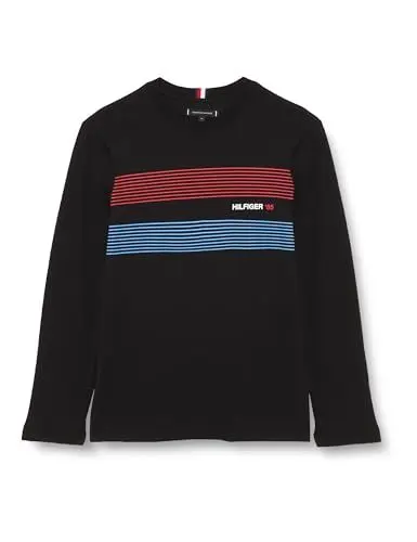 Produktbild: Tommy Hilfiger Herren Langarmshirt Chest Hilfiger 85 Ls Tee Baumwolle, Schwarz (Black), S