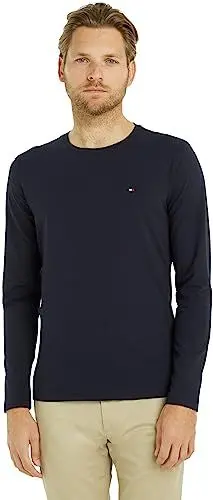 Produktbild: Tommy Hilfiger Herren Langarmshirt Stretch Slim Fit Baumwolle, Blau (Desert Sky), 3XL
