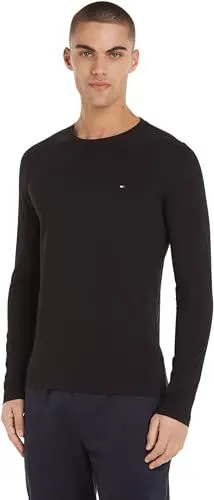 Produktbild: Tommy Hilfiger Herren Langarmshirt Stretch Slim Fit Long Sleeve Tee Basic, Schwarz (Black), XL