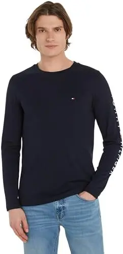 Produktbild: Tommy Hilfiger Herren Langarmshirt Tommy Logo Long Sleeve Tee Basic, Blau (Desert Sky), L