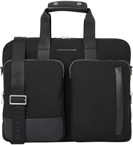 Produktbild: Tommy Hilfiger Herren Laptoptasche Business Nylon mit Außentaschen, Schwarz (Black), Einheitsgröße