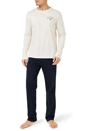 Produktbild: Tommy Hilfiger Herren Pyjama-Set Ls Jersey Pj Set Lang, Mehrfarbig (Beige Ht / Desert Sky), M