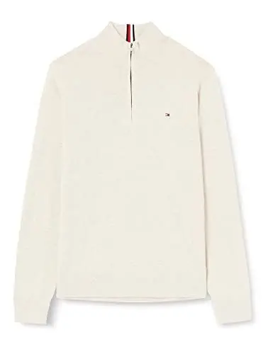 Produktbild: Tommy Hilfiger Herren PIMA ORG CTN Cashmere Zip Mock MW0MW28049 Halbzip-Sweater, Beige (Heathered Oatmilk), 3XL