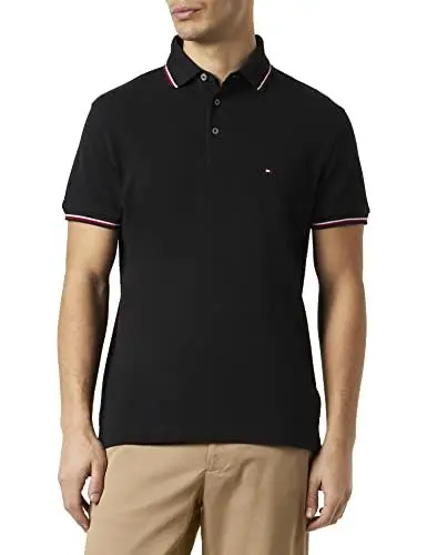 Produktbild: Tommy Hilfiger Herren Poloshirt Kurzarm 1985 Rwb Tipped Slim Polo Slim Fit, Schwarz (Black), L