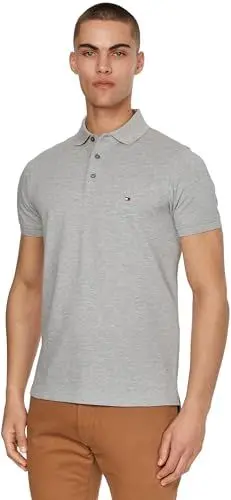 Produktbild: Tommy Hilfiger Herren Poloshirt Kurzarm 1985 Slim Fit, Grau (Light Grey Heather), XL