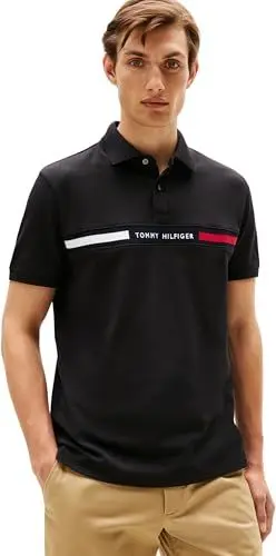 Produktbild: Tommy Hilfiger Herren Poloshirt Kurzarm Chest Insert Regular Fit, Schwarz (Black), XL