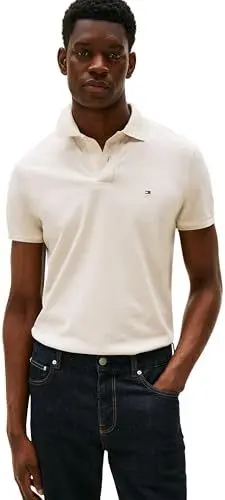 Produktbild: Tommy Hilfiger Herren Poloshirt Kurzarm Contrast Collar Block Regular Fit, Beige (Heathered Oatmilk), XL