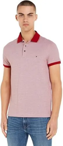 Produktbild: Tommy Hilfiger Herren Poloshirt Kurzarm Mouline Tipped Slim Fit, Rot (White / Arizona Red Mouline), S