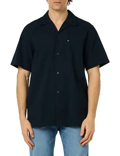 Produktbild: Tommy Hilfiger Herren Poloshirt Kurzarm Seersucker Solid Shirt Basic, Blau (Desert Sky), XS