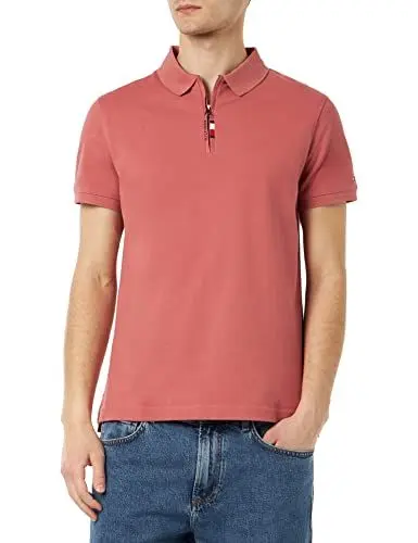 Produktbild: Tommy Hilfiger Herren Poloshirt Kurzarm Slim Fit mit Reißverschluss, Rot (Dockside Red), M