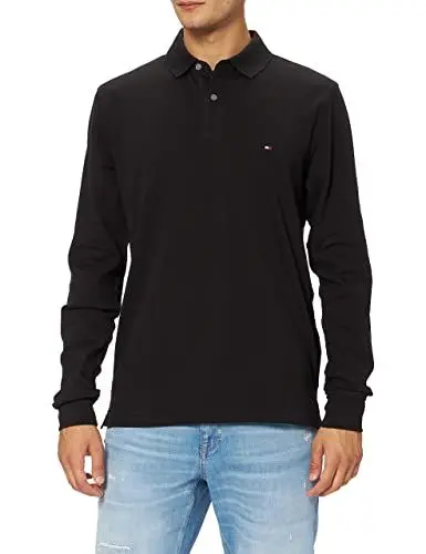 Produktbild: Tommy Hilfiger Herren Poloshirt Langarm Regular Basic, Schwarz (Black), XS
