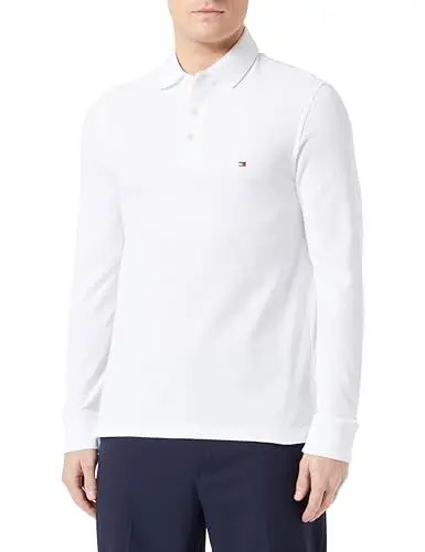 Produktbild: Tommy Hilfiger Herren Poloshirt Langarm Slim Basic, Weiß (White), XL