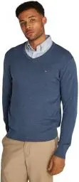 Produktbild: Tommy Hilfiger Herren Pullover Essential Cotton V-Ausschnitt, Blau (Aegean Sea Heather), XL