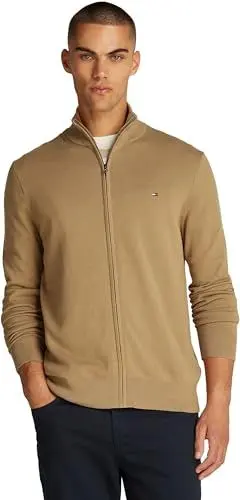 Produktbild: Tommy Hilfiger Herren Pullover mit Reißverschluss Essential Cotton Zip Thru Stehkragen, Beige (Safari Canvas), XL