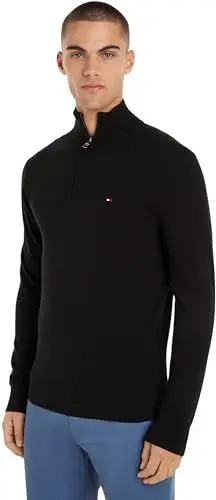 Produktbild: Tommy Hilfiger Herren Pullover mit Reißverschluss Mock Neck Halbzip, Schwarz (Black), M