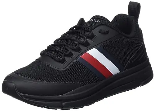 Produktbild: Tommy Hilfiger Herren Runner Sneaker Modern Runner Stripes Knit Sportschuhe, Schwarz (Triple Black), 44
