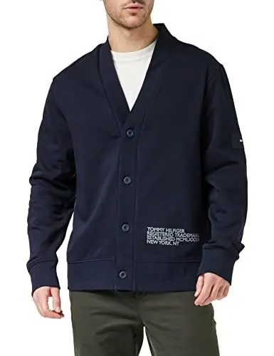 Produktbild: Tommy Hilfiger Herren Strickjacke Cardigan Badged Graphic Cardigan mit Knopfleiste, Blau (Desert Sky), M