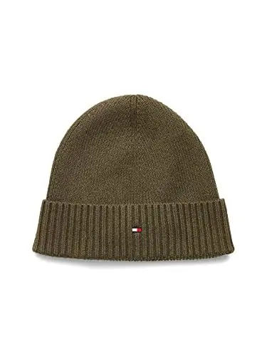 Produktbild: Tommy Hilfiger Herren Strickmütze Essential Flag Beanie mit Kaschmiranteil, Army Green Melange, Onesize