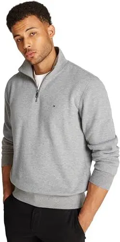 Produktbild: Tommy Hilfiger Herren Sweatshirt mit Reißverschluss Essential Fleece 1/4 Zip Troyer Kragen, Grau (Medium Grey Heather), M