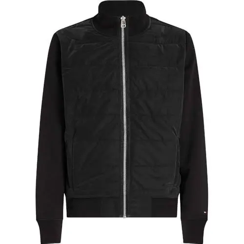 Produktbild: Tommy Hilfiger Herren Sweatshirt mit Reißverschluss Mix Media Zip Thru Stand Stehkragen, Schwarz (Black), M