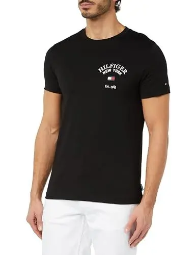 Produktbild: Tommy Hilfiger Herren T-Shirt Kurzarm Arch Varsity Tee Rundhalsausschnitt, Schwarz (Black), XXL