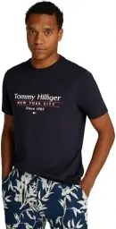 Produktbild: Tommy Hilfiger Herren T-Shirt Kurzarm Center Stack Tee mit Rundhalsausschnitt, Blau (Desert Sky), L