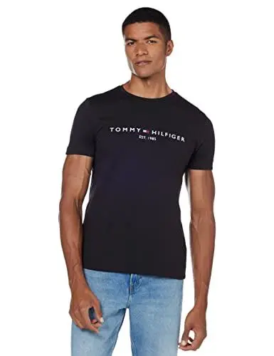 Produktbild: Tommy Hilfiger Herren T-Shirt Kurzarm Core Tommy Logo Rundhalsausschnitt, Schwarz (Jet Black), L