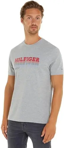 Produktbild: Tommy Hilfiger Herren T-Shirt Kurzarm Fade Tee Rundhalsausschnitt, Grau (Light Grey Heather), XS