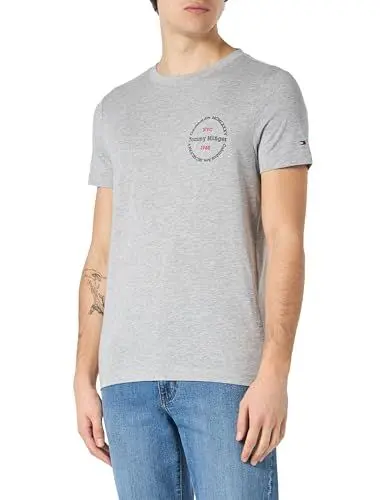 Produktbild: Tommy Hilfiger Herren T-Shirt Kurzarm Hilfiger Roundle Tee Rundhalsausschnitt, Grau (Light Grey Heather), M