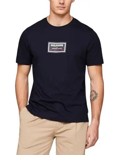 Produktbild: Tommy Hilfiger Herren T-Shirt Kurzarm Label Hd Print Tee Rundhalsausschnitt, Blau (Desert Sky), M