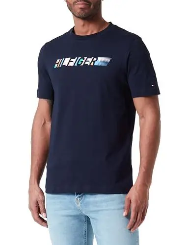 Produktbild: Tommy Hilfiger Herren T-Shirt Kurzarm Multicolour Hilfiger Tee Rundhalsausschnitt, Blau (Desert Sky), XL