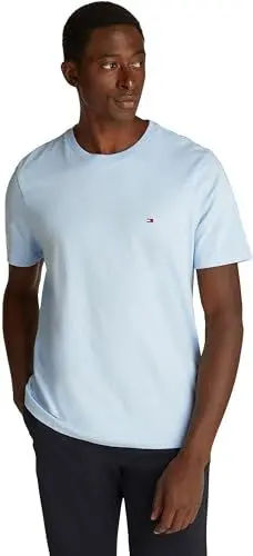 Produktbild: Tommy Hilfiger Herren T-Shirt Kurzarm Seasonal Solid Tee mit Rundhalsausschnitt, Blau (Breezy Blue), XS
