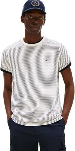Produktbild: Tommy Hilfiger Herren T-Shirt Kurzarm Seasonal Solid Tee mit Rundhalsausschnitt, Mehrfarbig (Ivory Petal/Preppy Navy), M