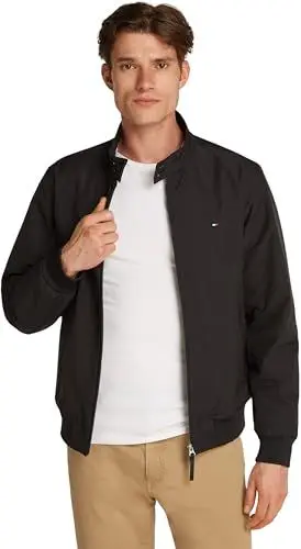 Produktbild: Tommy Hilfiger Herren Windbreaker Jacke Harrington Wasserabweisend, Schwarz (Black), S