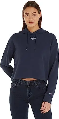 Produktbild: Tommy Hilfiger Jeans Damen Hoodie Cropped Logo mit Kapuze, Blau (Twilight Navy), L