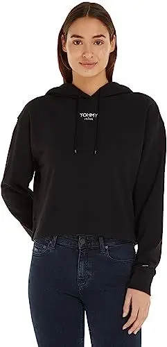 Produktbild: Tommy Hilfiger Jeans Damen Hoodie Cropped Logo mit Kapuze, Schwarz (Black), M