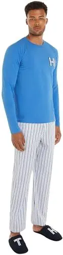 Produktbild: Tommy Hilfiger Herren Pyjama-Set Set & Slippers Lang, Mehrfarbig (Blue Spell / Colourful Large Ithaca), XXL