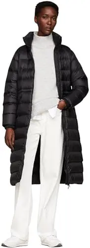 Produktbild: Tommy Hilfiger Damen Daunenmantel Funnel Maxi Coat Knielang, Schwarz (Black), S