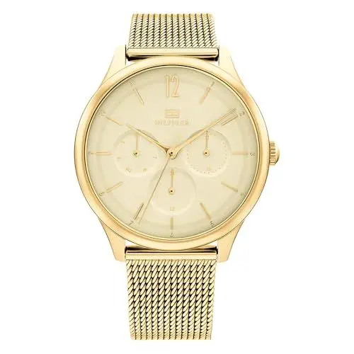 Produktbild: Tommy Hilfiger Multi Zifferblatt Quarz Uhr für Damen mit Goldfarben Edelstahl-Mesh-Gliederarmband - 1782458
