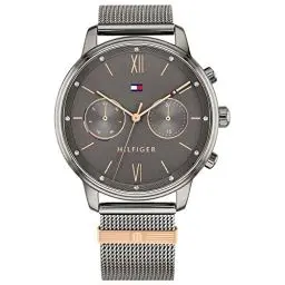 Produktbild: Tommy Hilfiger Multi Zifferblatt Quarz Uhr für Damen mit Graues Edelstahl-Mesh-Gliederarmband - 1782304