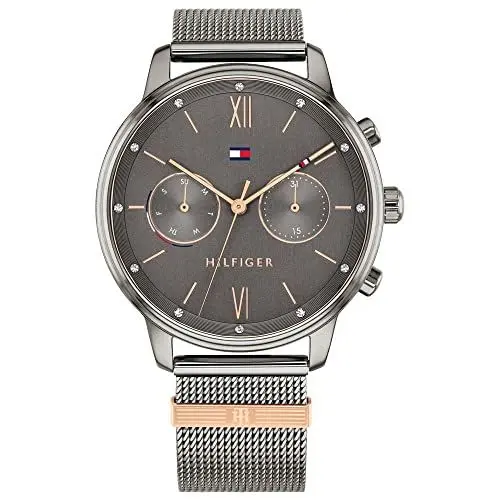 Produktbild: Tommy Hilfiger Multi Zifferblatt Quarz Uhr für Damen mit Graues Edelstahl-Mesh-Gliederarmband - 1782304