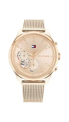 Produktbild: Tommy Hilfiger Multi Zifferblatt Quarz Uhr für Damen mit Rotgoldfarbenes Edelstahl-Mesh-Gliederarmband - 1782486